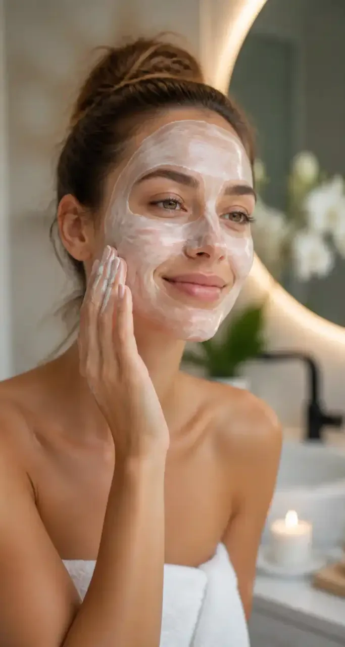 Femme appliquant un masque de soin sur son visage