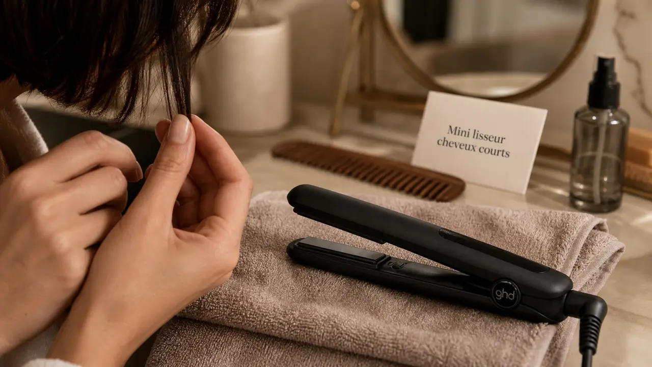 Mini lisseur cheveux courts 26 mm, température 185°C, salle de bain