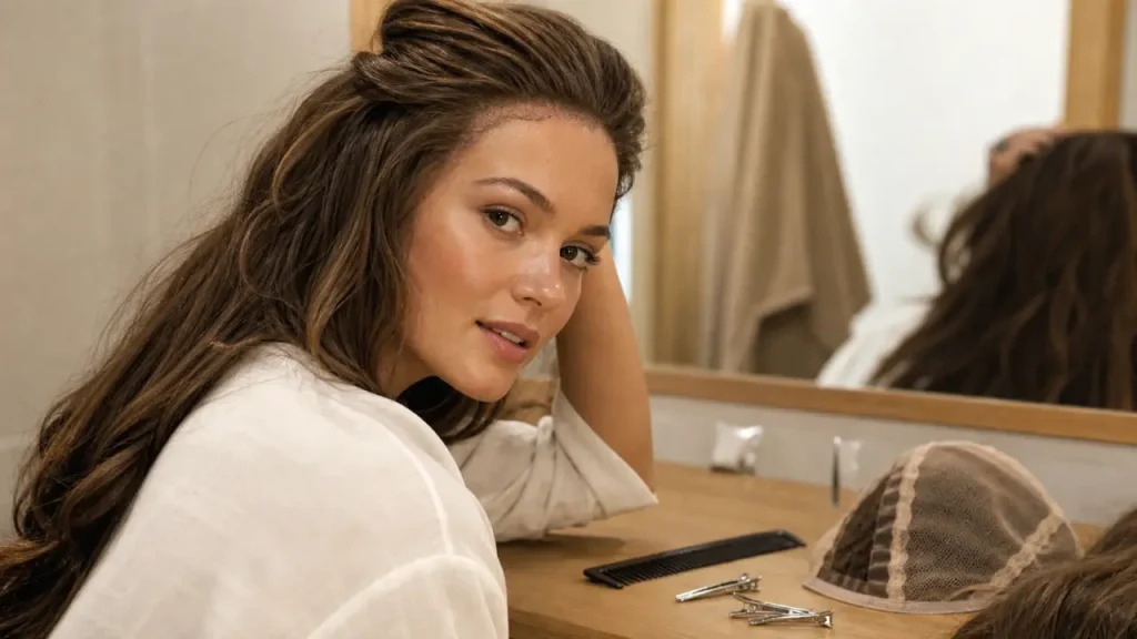 Demi perruque : volume naturel, longueur partielle, jonction invisible