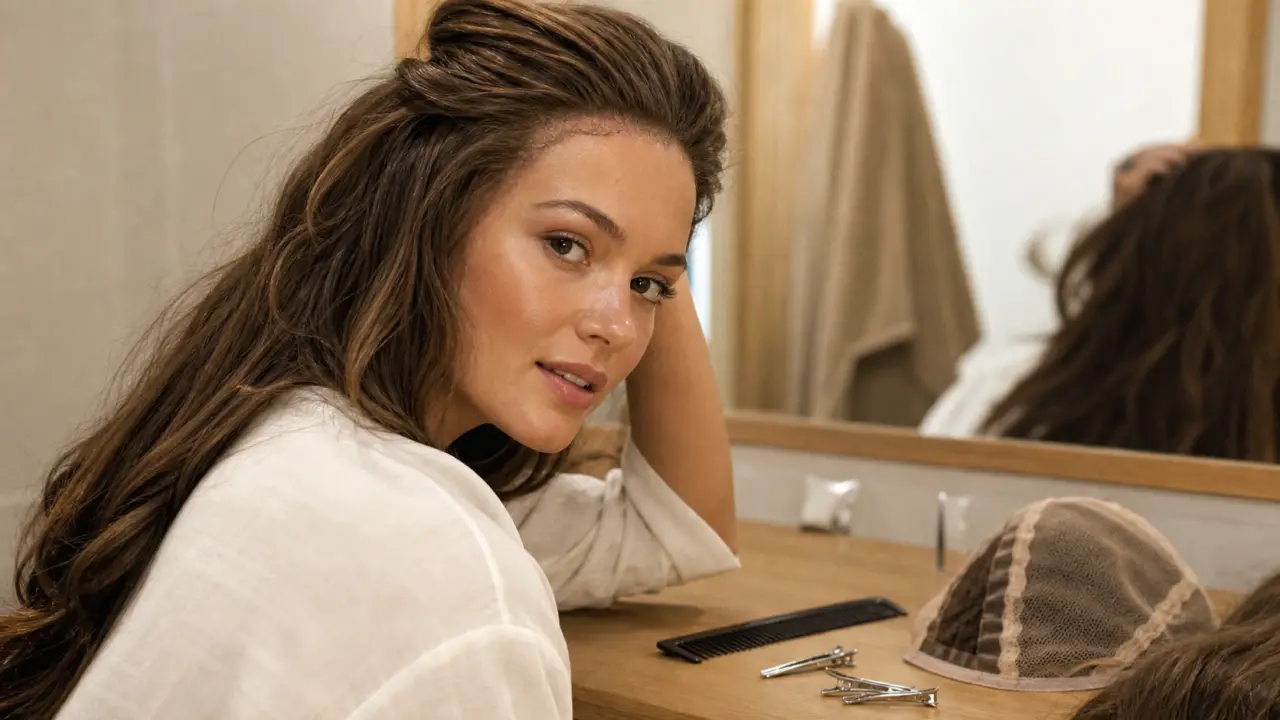 Demi perruque : volume naturel, longueur partielle, jonction invisible