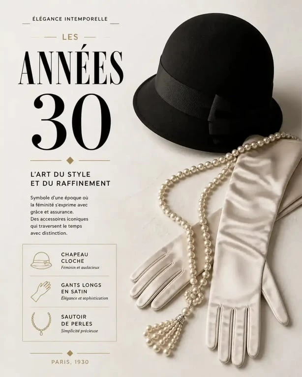 Accessoires de mode emblématiques tenue femme des années 30