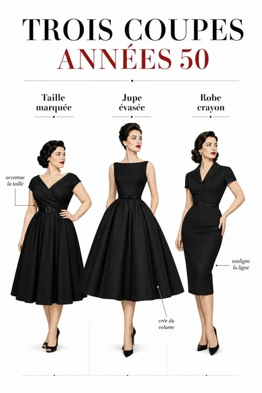 Guide visuel pour choisir une robe vintage année 50 selon la morphologie et la coupe