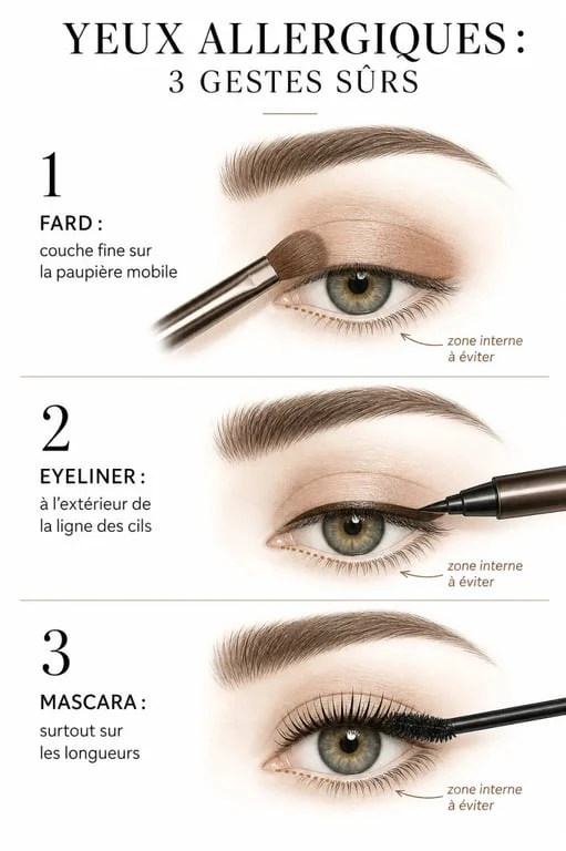 Maquillage yeux allergiques : gestes d’application à distance de l’œil et zones à éviter