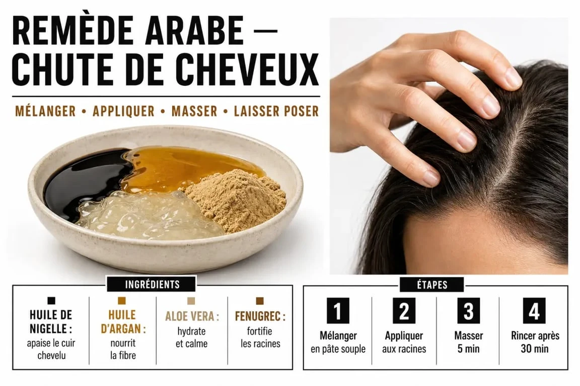 chute de cheveux remede arabe : ingrédients traditionnels et massage du cuir chevelu pour soin maison