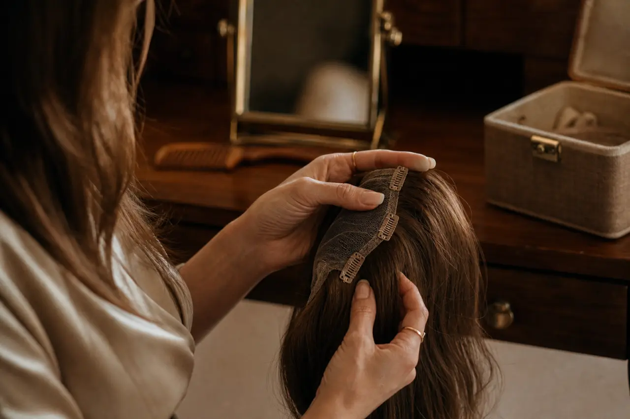clic perruque femme : zone de clips sur la monture