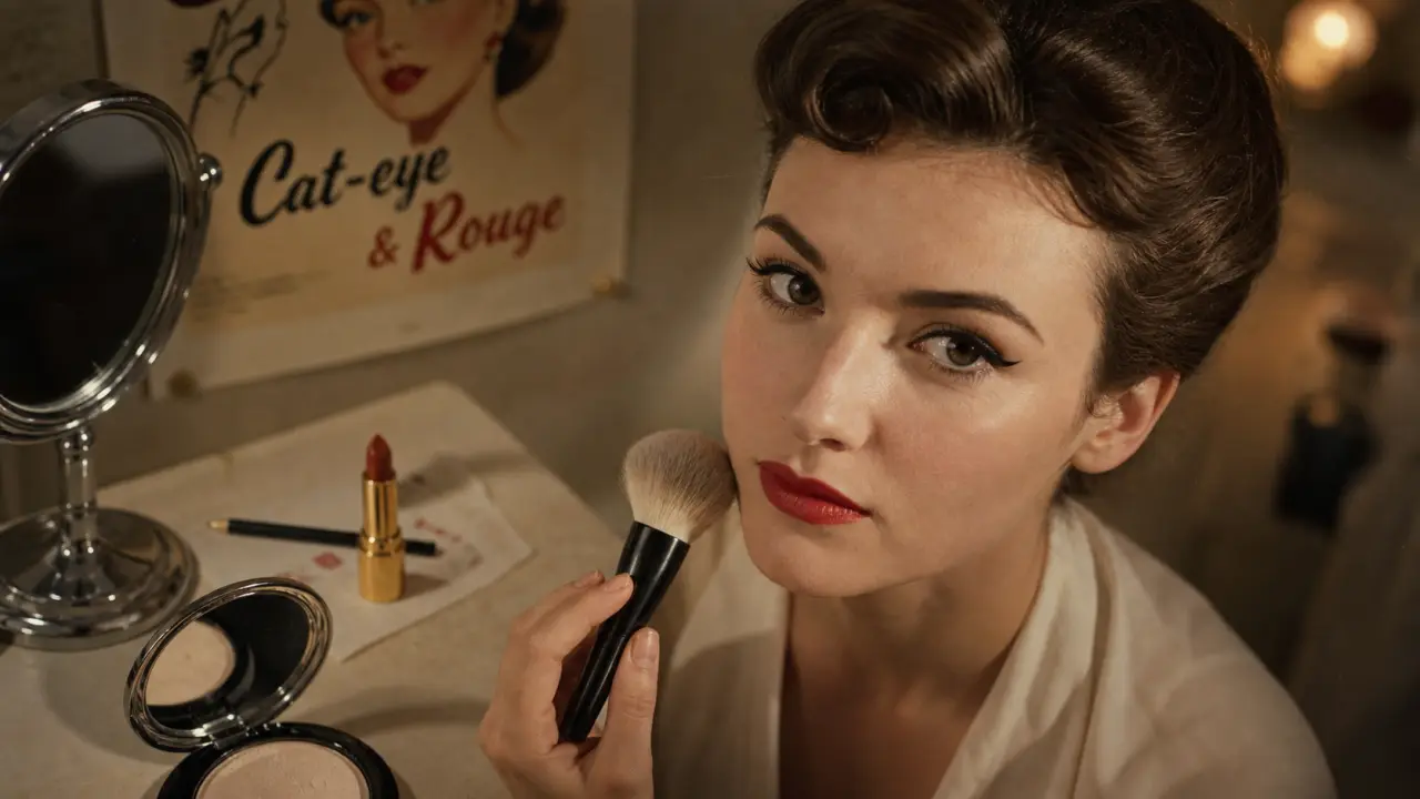 Maquillage des annees 50, look Marilyn Monroe, teint porcelaine et rouge iconique