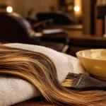Meche blonde sur du brun, reflets blond miel sans reflets orange