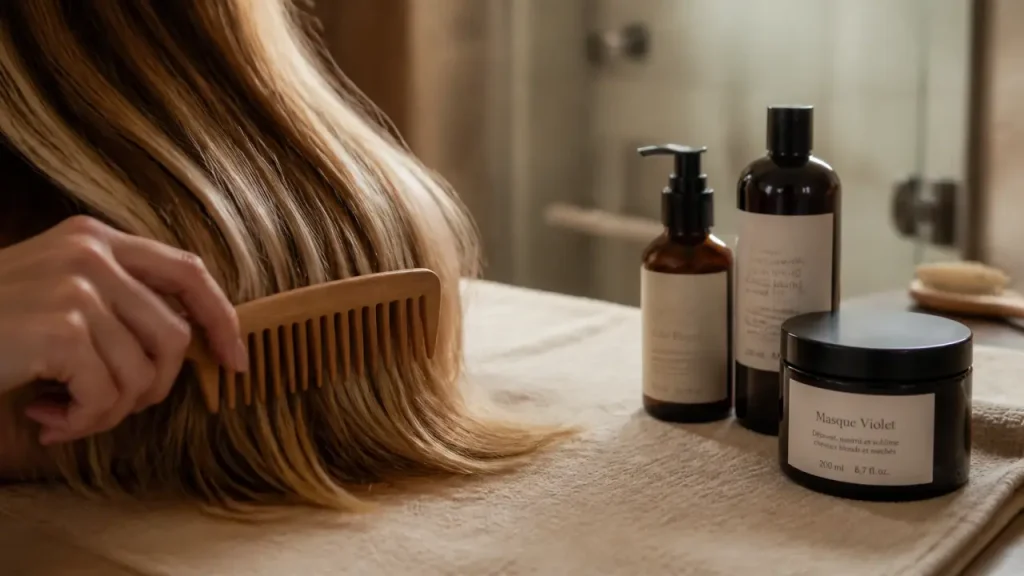 Meilleur soin cheveux méchés : masque violet hydratant pour reflets