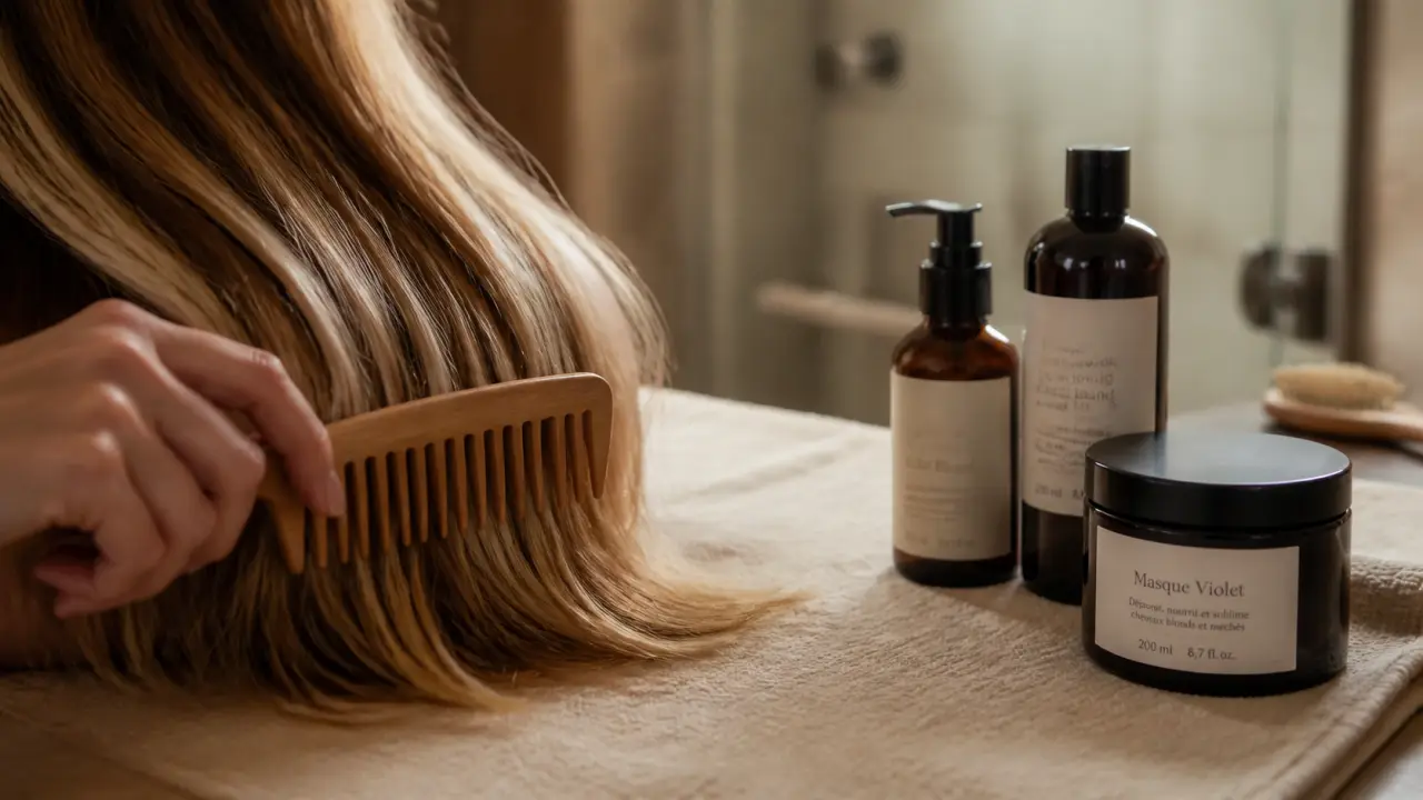 Meilleur soin cheveux méchés : masque violet hydratant pour reflets