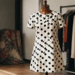 Robe mode année 60 trapèze pois noir et blanc