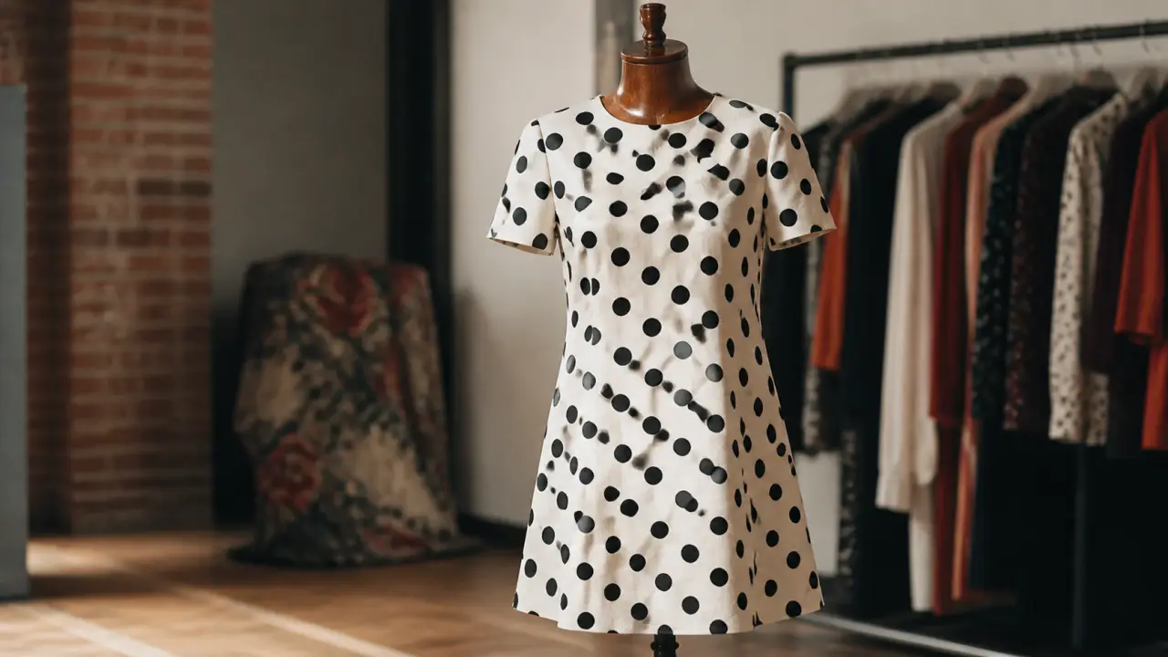 Robe mode année 60 trapèze pois noir et blanc
