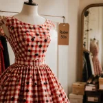Robe vintage année 50, pois vichy et ceinture vintage