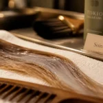 Soin Tokio cheveux en salon : application sur mèche terne et peigne