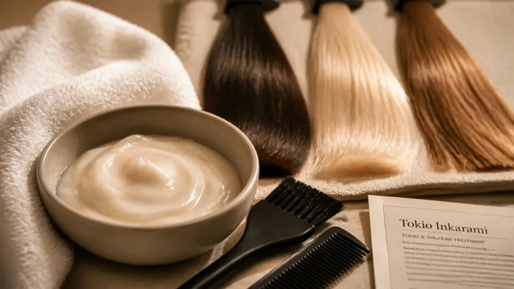 Soin tokyo cheveux appliqué, mèches brillantes et soie