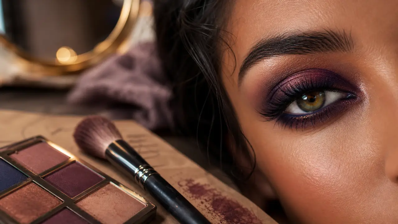 Yeux marron vert quel maquillage : maquillage prune cuivre qui révèle les reflets verts