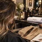 Coloration blond pour brune : mèches éclaircies beige-caramel