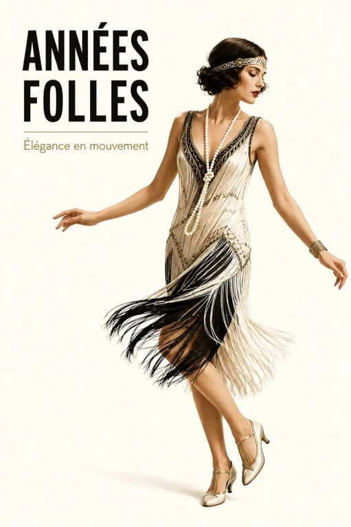 Tenue femme année 20 élégante inspirée des années folles avec robe fluide, perles et headband