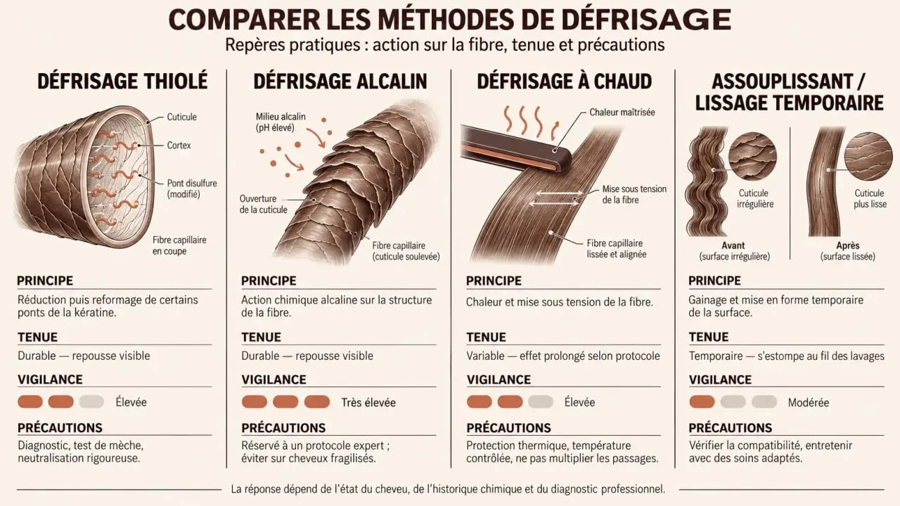 Comparaison des méthodes de défrisage cheveux et de leurs précautions
