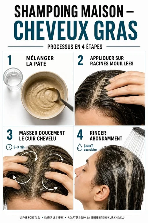 Étapes d’un shampoing maison pour cheveux gras