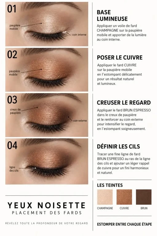 Schéma de placement des fards pour maquiller les yeux noisettes