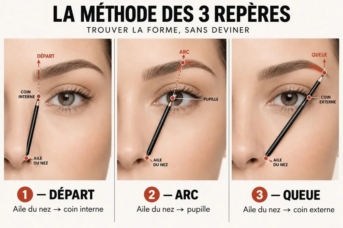 Méthode des trois repères pour mesurer les différentes formes de sourcils
