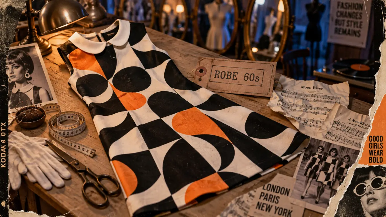 Robe des année 60 avec motifs géométriques sixties