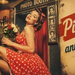 Tenue pin up femme : robe à pois rouge et blanc années 50