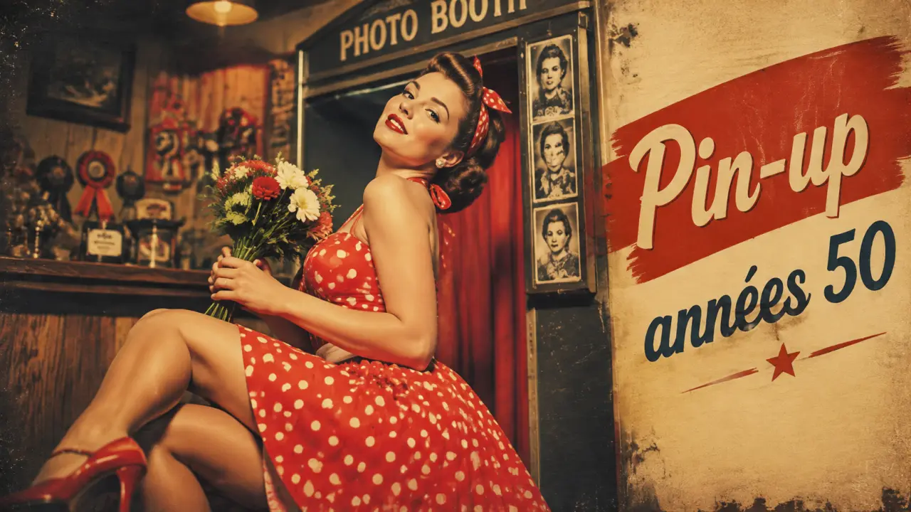 Tenue pin up femme : robe à pois rouge et blanc années 50