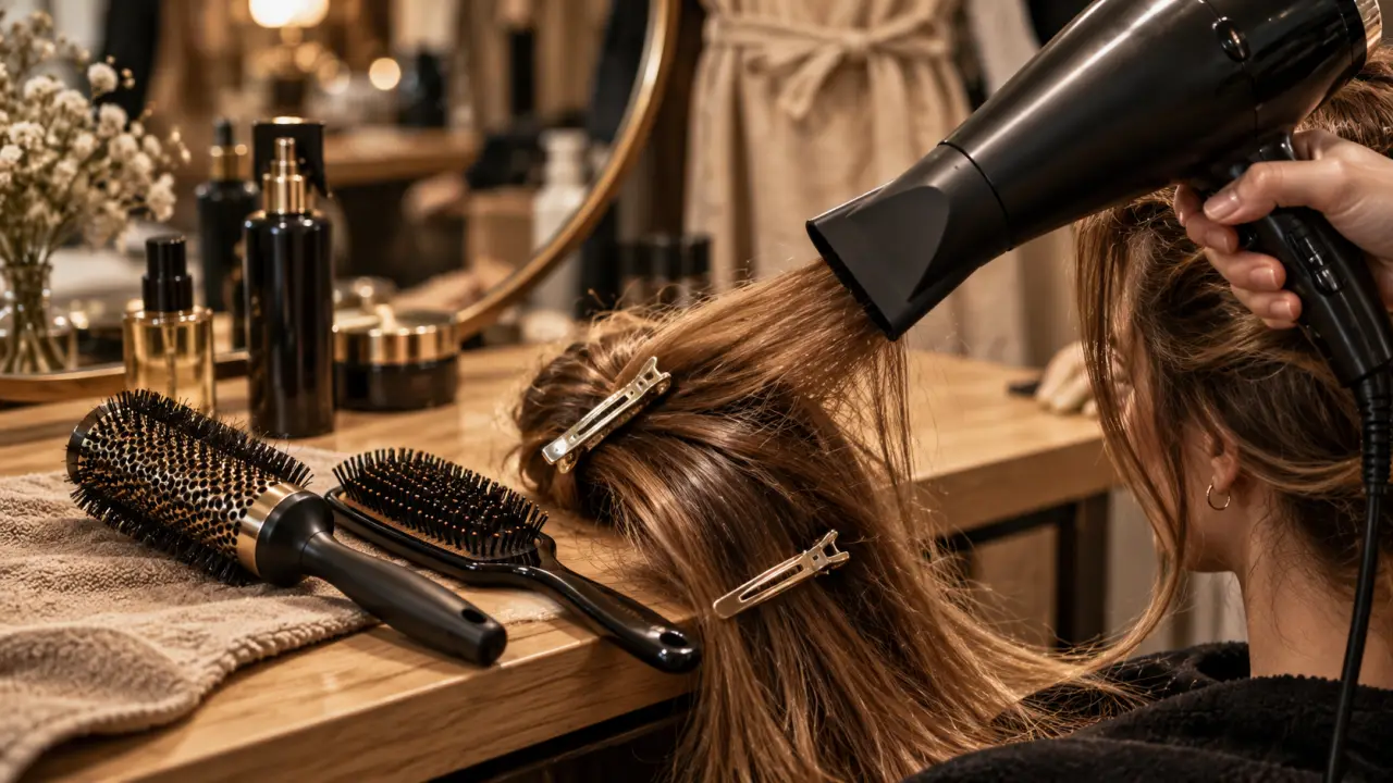 Brushing femme : volume aux racines avec brosse ronde et sèche-cheveux