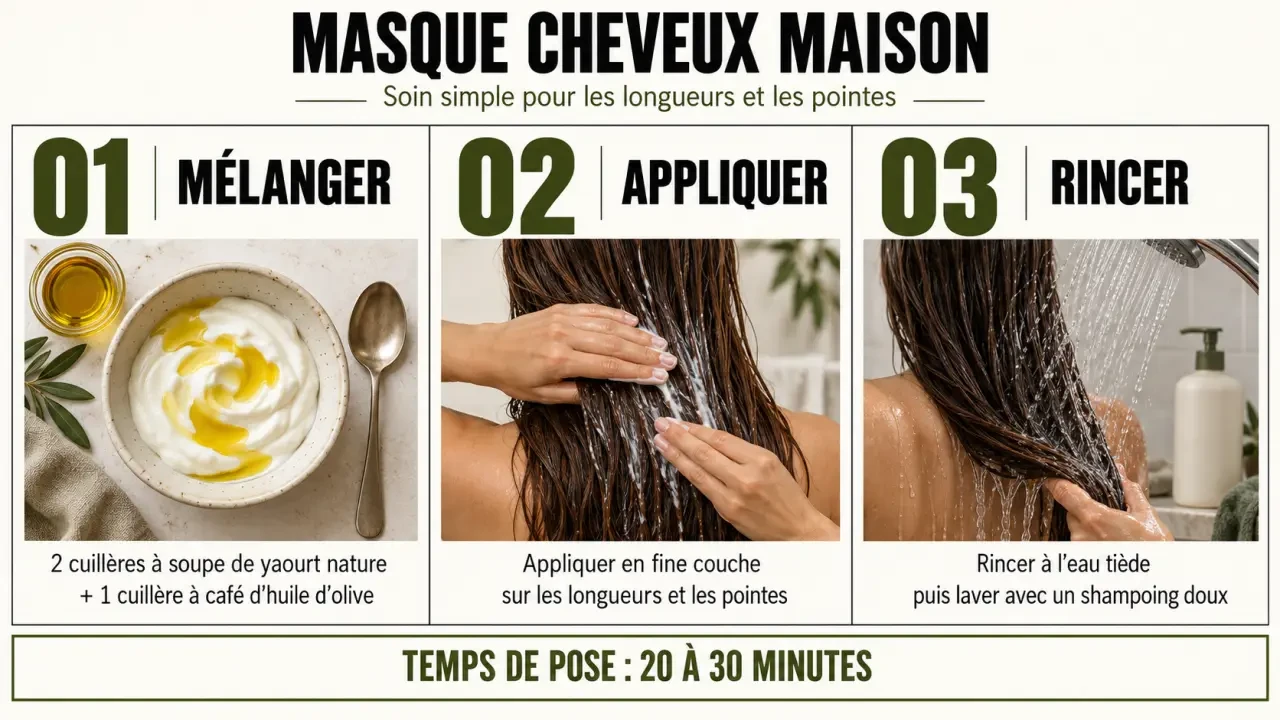 Étapes pour réaliser un masque pour les cheveux maison au yaourt et à l’huile d’olive