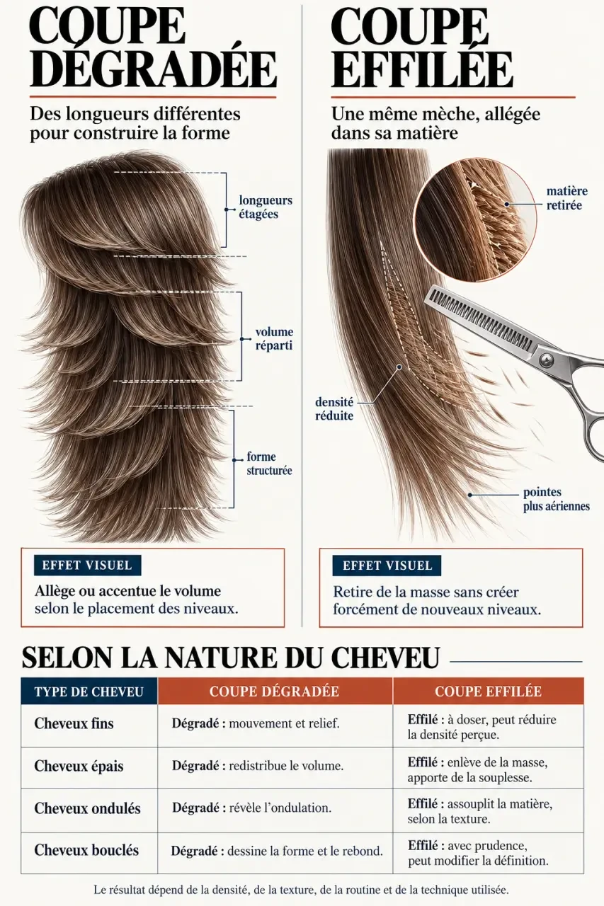 Infographie sur la coupe effilé dégradé et la différence entre dégradé et effilage
