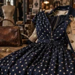 look vintage robe à pois bleu nuit et veste années 50, atelier