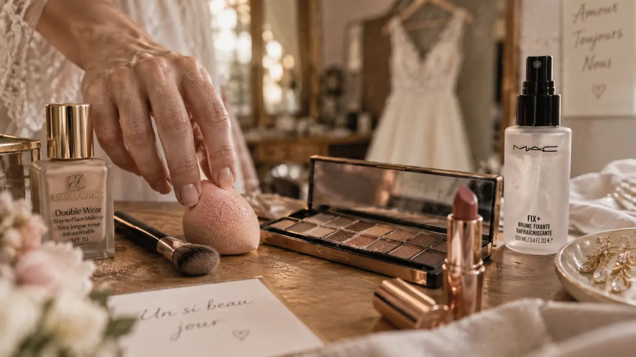 Maquillage pour mariage invitée : teint lumineux et spray fixateur