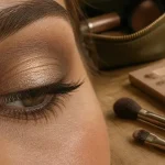 Maquillage pour yeux noisettes : doré champagne et brun taupe