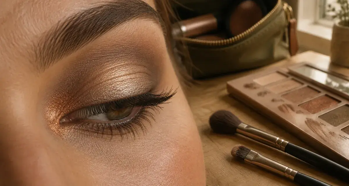 Maquillage pour yeux noisettes : doré champagne et brun taupe