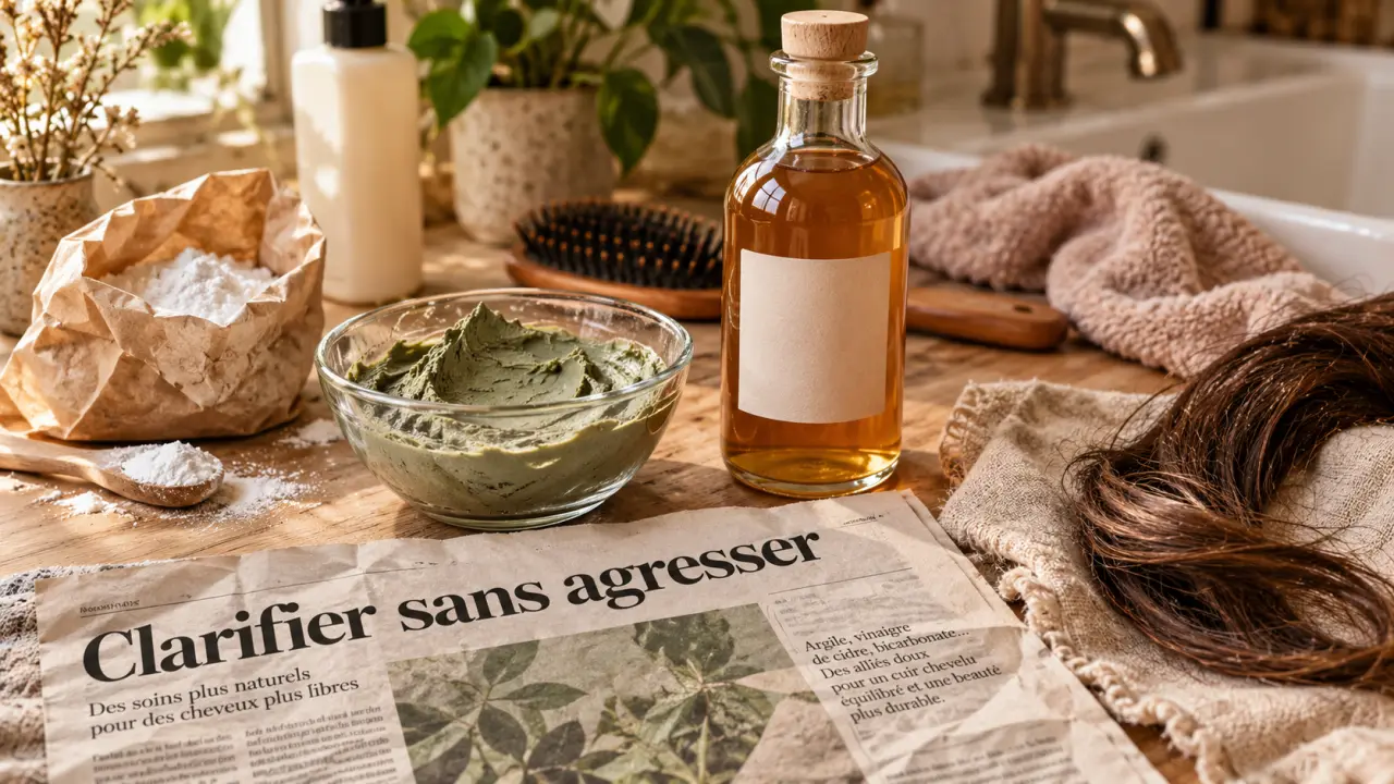 Shampoing clarifiant maison : argile verte et vinaigre de cidre pour alléger les racines